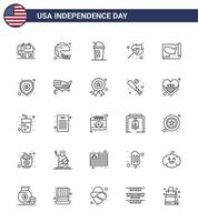 USA oberoende dag linje uppsättning av 25 USA piktogram av Karta match förenad brand stater redigerbar USA dag vektor design element