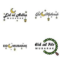 moderner arabischer kalligraphietext von eid mubarak packung mit 4 stücken zur feier des muslimischen gemeinschaftsfestes eid al adha und eid al fitr vektor