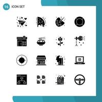 gruppe von 16 modernen soliden glyphen, die für die ux-zeichnung im krankenhaus festgelegt sind, ui wesentliche bearbeitbare vektordesignelemente vektor