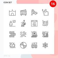 Stock Vector Icon Pack mit 16 Zeilenzeichen und Symbolen für Corporate Business Media Swipe Geste editierbare Vektordesign-Elemente