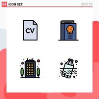 Stock Vector Icon Pack mit 4 Zeilenzeichen und Symbolen für CV Building Science Fantasy Office editierbare Vektordesign-Elemente