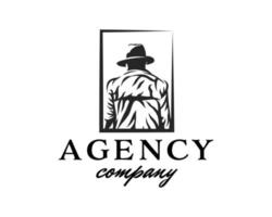 Mann mit Hut nach hinten gerichtetes Logo. Agent Detektiv-Logo-Design-Vorlage