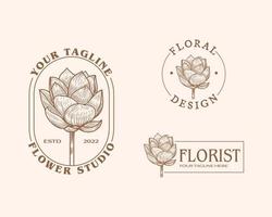 abstrakte Blumen, Vektorzeichen oder Logovorlagen. Retro-Blumenillustration mit klassischer Typografie. weibliches Logo vektor