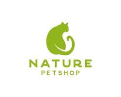 Logo mit doppelter Bedeutung von Katze und Blatt. Logo-Designvorlage für Naturtierhandlung oder Haustierpflege vektor