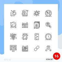 Mobile Interface Outline Set von 16 Piktogrammen von Sputnik-Satellitenlicht keine Lebensmittel editierbare Vektordesign-Elemente vektor