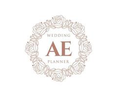 ae initialen brief hochzeitsmonogramm logos sammlung, handgezeichnete moderne minimalistische und florale vorlagen für einladungskarten, save the date, elegante identität für restaurant, boutique, café im vektor