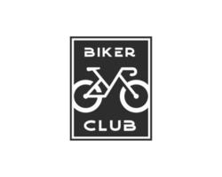 cykel klubb logotyp design. cyklist klubb linje som negativ Plats på svart fyrkant logotyp design mall vektor