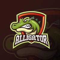 Wütender grüner Alligator oder Krokodilkopf-Maskottchen-Esport-Logo-Design vektor