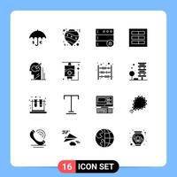 16 thematische Vektor-Solid-Glyphen und bearbeitbare Symbole von bearbeitbaren Vektordesign-Elementen des UX-Layout-Dekorationsgitterservers vektor