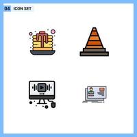 4 thematische Vektor-Fülllinien-Flachfarben und editierbare Symbole von Dessert-Online-Kegelwerkzeugen Internet-editierbare Vektordesign-Elemente vektor