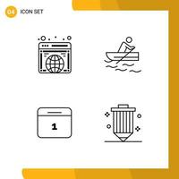 piktogram uppsättning av 4 enkel fylld linje platt färger av global datum hemsida Träning dag redigerbar vektor design element