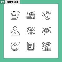 satz von 9 modernen ui-symbolen symbole zeichen für mann konto kommunikation benutzer nach unten editierbare vektordesignelemente vektor