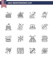 Stock Vektor Icon Pack von American Day 16 Zeilenzeichen und Symbolen für Green City Guiter Cook Grill editierbare Usa Day Vektor Design Elemente