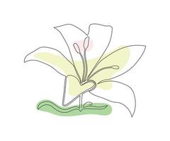 die lilienblume ist in einem minimalistischen stil in der technik einer einzelnen linie, einer monolinie, handgezeichnet. kosmetiksymbol, schönheitssalonlogo vektor