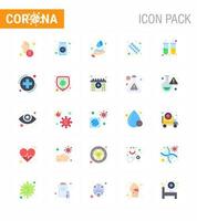 Corona-Virus-Krankheit 25 flaches Farbsymbolpaket saugen als Formular Medikamente Gesundheit Händewaschen Virus-Coronavirus 2019nov-Krankheitsvektor-Designelemente vektor