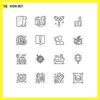 16 thematische Vektorumrisse und bearbeitbare Symbole für bearbeitbare Vektordesign-Elemente für Finanzgeschäftsgutschein-Make-up-Wurst vektor