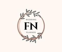 fn initialen brief hochzeitsmonogramm logos sammlung, handgezeichnete moderne minimalistische und florale vorlagen für einladungskarten, save the date, elegante identität für restaurant, boutique, café im vektor