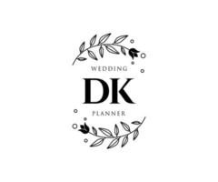 dk initialen brief hochzeitsmonogramm logos sammlung, handgezeichnete moderne minimalistische und florale vorlagen für einladungskarten, save the date, elegante identität für restaurant, boutique, café im vektor