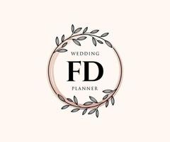 fd initialen brief hochzeitsmonogramm logos sammlung, handgezeichnete moderne minimalistische und florale vorlagen für einladungskarten, save the date, elegante identität für restaurant, boutique, café im vektor