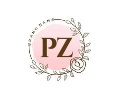 första pz feminin logotyp. användbar för natur, salong, spa, kosmetisk och skönhet logotyper. platt vektor logotyp design mall