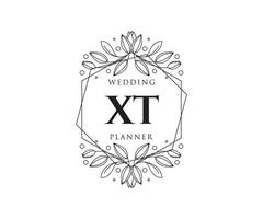 xt initials brief hochzeitsmonogramm logos sammlung, handgezeichnete moderne minimalistische und florale vorlagen für einladungskarten, save the date, elegante identität für restaurant, boutique, café im vektor