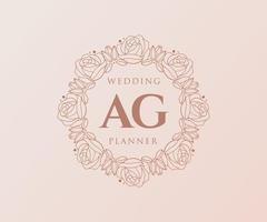 ag initialen brief hochzeitsmonogramm logos sammlung, handgezeichnete moderne minimalistische und florale vorlagen für einladungskarten, save the date, elegante identität für restaurant, boutique, café im vektor