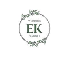 ek initials brief hochzeitsmonogramm logos sammlung, handgezeichnete moderne minimalistische und florale vorlagen für einladungskarten, save the date, elegante identität für restaurant, boutique, café im vektor