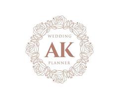 ak initialen brief hochzeit monogramm logos sammlung, handgezeichnete moderne minimalistische und florale vorlagen für einladungskarten, save the date, elegante identität für restaurant, boutique, café im vektor