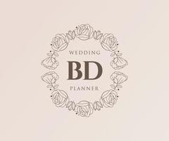 bd initialen brief hochzeitsmonogramm logos sammlung, handgezeichnete moderne minimalistische und florale vorlagen für einladungskarten, save the date, elegante identität für restaurant, boutique, café im vektor