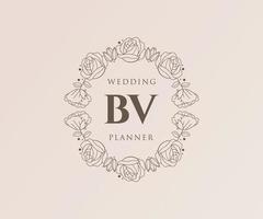 bv initialen brief hochzeitsmonogramm logos sammlung, handgezeichnete moderne minimalistische und florale vorlagen für einladungskarten, save the date, elegante identität für restaurant, boutique, café im vektor