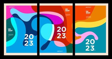 Designvorlage für das neue Jahr 2023 mit flüssigem, farbenfrohem, abstraktem Hintergrund vektor