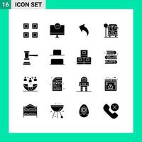 Stock Vector Icon Pack mit 16 Zeilenzeichen und Symbolen für Gerichtsbushaltestellen-Monitor-Lebenspfeile editierbare Vektordesign-Elemente