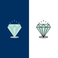 Diamond Shine teuer Stein Symbole flach und Linie gefüllt Icon Set Vektor blauen Hintergrund