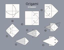 handledning stingrocka origami schema. isolerat origami element på grå bakgrund. origami för ungar. steg förbi steg på vilket sätt till göra origami stingrocka. vektor illustration.