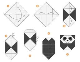 Panda-Origami-Schema-Tutorial, bewegliches Modell. Origami für Kinder. Schritt für Schritt, wie man einen niedlichen Origami-Panda macht. Vektor-Illustration. vektor