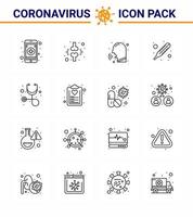 Corona-Virus-Prävention covid19-Tipps zur Vermeidung von Verletzungen 16-zeiliges Symbol für die Präsentation Gesundheitsthermometer Krankheiten Temperatur Fieber virales Coronavirus 2019nov Krankheitsvektor-Designelemente vektor