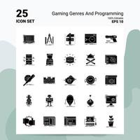 25 Gaming-Genres und Programmier-Icon-Set 100 bearbeitbare eps 10 Dateien Business-Logo-Konzeptideen solides Glyphen-Icon-Design vektor