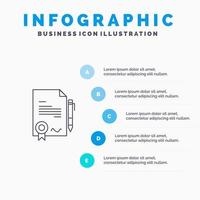 avtal certifikat Gjort handla linje ikon med 5 steg presentation infographics bakgrund vektor