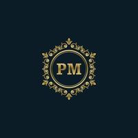 brev pm logotyp med lyx guld mall. elegans logotyp vektor mall.