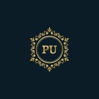 buchstaben-pu-logo mit luxusgoldschablone. Eleganz-Logo-Vektorvorlage. vektor
