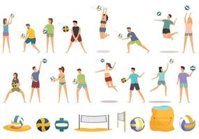 strand volleyboll ikoner uppsättning tecknad serie vektor. netto domstol vektor