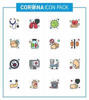 Coronavirus-Präventionsset-Symbole 16 flache, farbig gefüllte Liniensymbole wie Waschen des Gesundheitswesens Mers Handwäsche Herz virales Coronavirus 2019nov-Krankheitsvektor-Designelemente vektor
