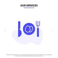 unsere dienstleistungen abendessen ei ostern solide glyph icon web card template vektor