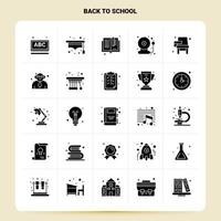 solide 25 zurück zur Schule Icon Set Vektor Glyphe Stil Design schwarze Icons Set Web und mobile Geschäftsideen Design Vektor Illustration