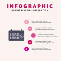 kalender datum månad år tid fast ikon infographics 5 steg presentation bakgrund vektor