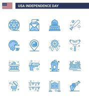 blå packa av 16 USA oberoende dag symboler av fotboll hårdboll post fladdermus USA redigerbar USA dag vektor design element