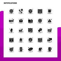 25 Benachrichtigungssymbole setzen solide Glyphensymbol-Vektorillustrationsvorlage für Web- und mobile Ideen für Unternehmen vektor