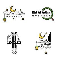 eid mubarak handschriftliche beschriftungsvektorpackung mit 4 kalligrafien mit sternen isoliert auf weißem hintergrund für ihr design vektor