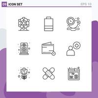 Stock Vector Icon Pack mit 9 Zeilen Zeichen und Symbolen für Add Minus Rest e Lautsprecher editierbare Vektordesign-Elemente