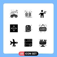 Gruppe von 9 modernen soliden Glyphen für Designer-Browser Gunman Pfeil eckig editierbare Vektordesign-Elemente vektor